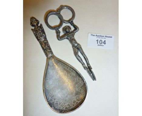 Norwegian 19th c. baptismal spoon - marked as 13 1/4 fineness of silver, and with maker's mark. Extensively engraved with fig