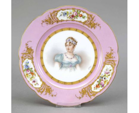 Portraitteller, w. Sevres, Frankreich, im Spiegel, Portrait der Schwester Napoleons Pauline Bonaparte, verso bez., re.sign., 