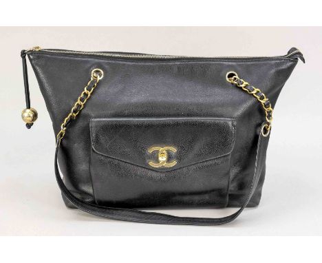 Chanel, Large Caviar Leather Vintage Shopper, schwarzes Kaviar-Leder, goldfarbene Hardware, mittellange Doppelhenkel an kurze
