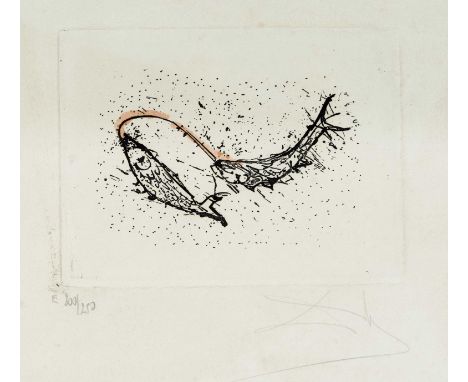 Salvador Dali (1904-1989), teilkolorierte Radierung 'Fische' aus der Serie der Tierkreiszeichen, um 1970, unten rechts handsi
