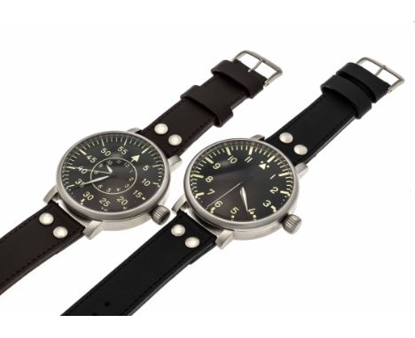 2 Aristo Armbanduhren XXL Nachbildung der legendären B- Uhren im Set von Pilot und Beobachter Uhr, satinierte Stahlgehäuse, L