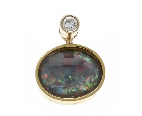 Opal-Brillant-Anhänger GG 750/000 mit einer ovalen Opal-Triplette 9 x 7 mm und einem Brillanten 0,03 ct W/SI, L. 12 mm, 1,3 g