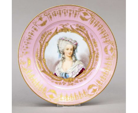 Bildteller, Sevres, Frankreich, 1846, Malerei 1846, Palastmarke für Chateua de Dreux, im Spiegel Portrait Königin Marie-Antoi