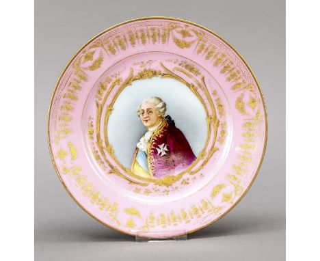 Bildteller, Sevres, Frankreich, 1846, Malerei 1846, Palastmarke für Chateua de Dreux, im Spiegel Portrait König Luis XVI, umr