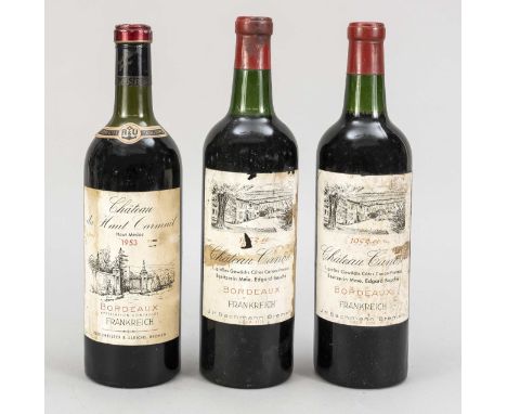 3 Fl. Rotwein Raritäten: davon 2 Fl. 1953 1953 Chateau Canon 1. gr. Gewächs, Cotes Canon-Fransac (J.H. Bachmann, Bremen), fas