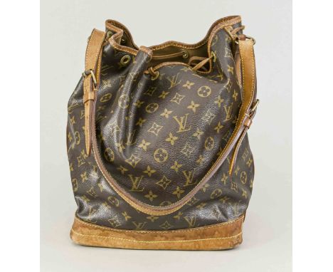 Louis Vuitton, Vintage Sac Noe, gummiertes Baumwollgewebe im klassischen Logoprint-Design mit Details aus cognacfarbenem Rind