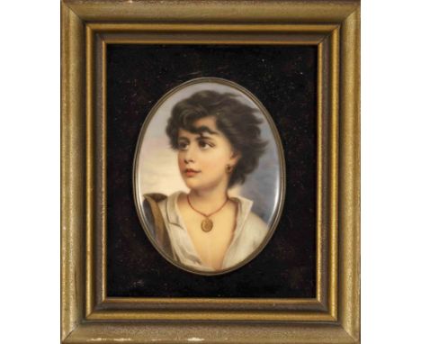 Bildplatte, 20. Jh., Portrait eines neapolitanischen Fischerjungen im Oval, nach einem Gemälde von Gustav Karl Ludwig Richter