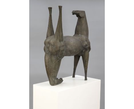 Heinrich-Gerhard Bücker (1922-2008), Doppelpferd, große, patinierte Bronze, H. 72 cm, auf weißem Verbundstoffpostament, Ges.-