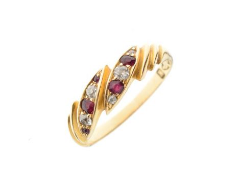 Victorian 18ct gold ring set diamonds and red stones, hallmarked for Chester 1893, size R, 3.1g approx   Condition: 