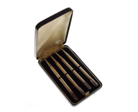 Set of four engine turned white metal bridge pencils, each stamped Stirling Silver   Condition: 