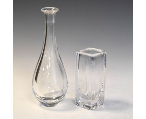 Orrefors slender baluster vase with etched mark to base, 28cm high, together with a Kosta rectangular vase also with an etche