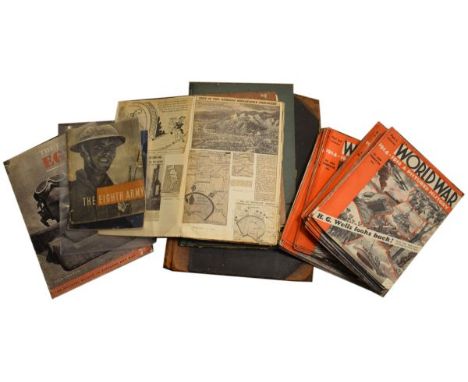 Selection of First and Second World War literature to include; four scrap books of newspaper cuttings, 'World War 1914-1918 A