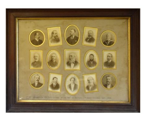 Late Victorian photographic portrait group of fifteen distinguished gentlemen entitled beneath 'Members of the First Council 