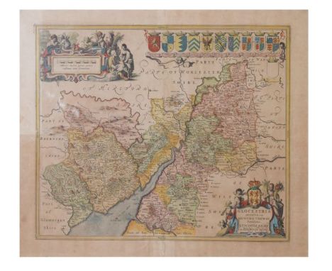 Five assorted County maps comprising: a 17th Century map of Gloucestershire and Monmouthshire 'Glocestria Ducatus Cum Monumet