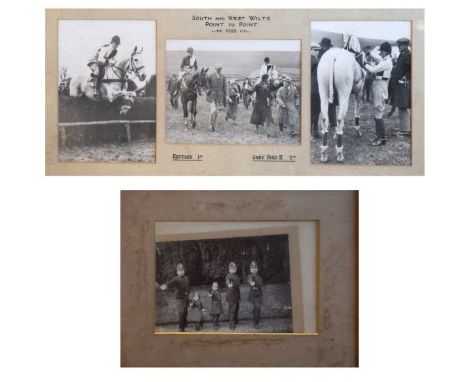 Set of three vintage photographs relating to the South & West Wilts Point To Point 1933, mounted in a single frame, together 