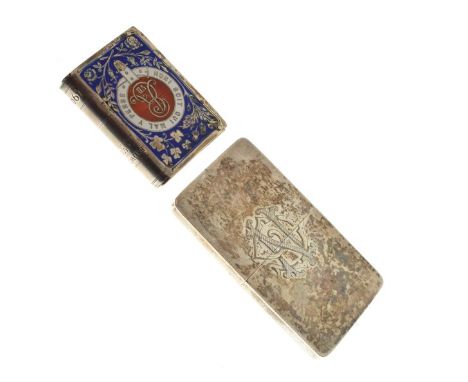 Edward VII silver and enamel vesta case, formed as a book and commemorating the Coronation of King Edward, decorated with a p