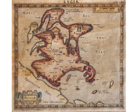 Assorted prints to include; an antique map of Rugia (Rugen), Jodocus Hondius/Mercator after the 1637 original, together with 