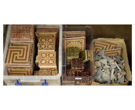 Large selection of late Victorian and later encaustic tiles to include; a selection with Greek Key type pattern by the Campbe