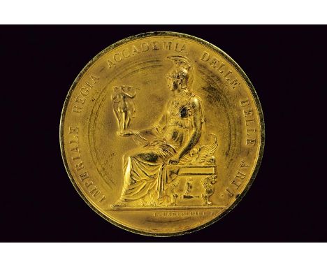 dating: 19th Century provenance: Italy, Made of gilded silver (?). On the obverse, Minerva wearing a helmet and draped, seate