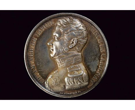 dating: 1823 provenance: France, In silver. On the obverse, bust in uniform (left), on the border 'CH. AM. ALB. DE SAVOIE PRI