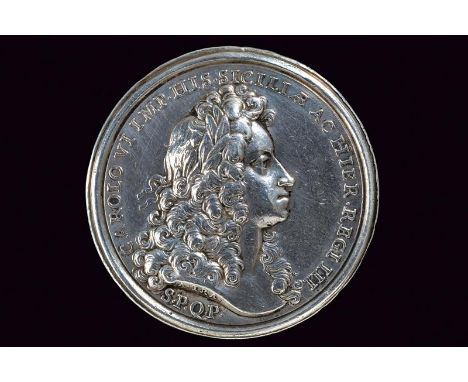 dating: 1720 provenance: Sicily, Homage of the Senate of Palermo to Charles VI. On the obverse bust (right) with the inscript