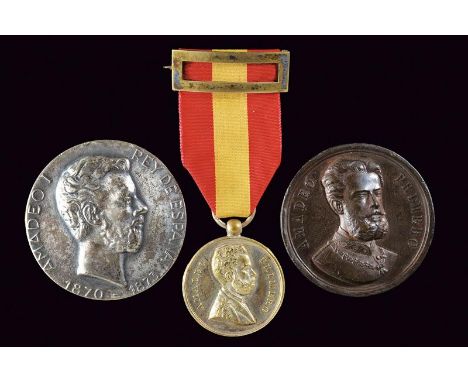 dating: about 1870 provenance: Spain, Bronze medal 'ELECTO REY DE ESPANA POR LAS CORTES CONSTITUYENTES - EN 16 DE NOVIEMBRE 1