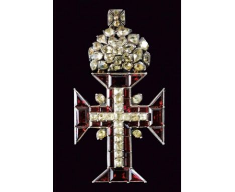 dating: late 18th Century provenance: Portugal, Pendant with gold and silver cross set with beautiful, carefully-carved red a
