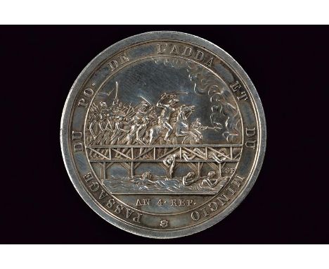 dating: 1796 provenance: France, Made of silver. On the obverse, a mounted French general crossing the bridge of Lodi conduct