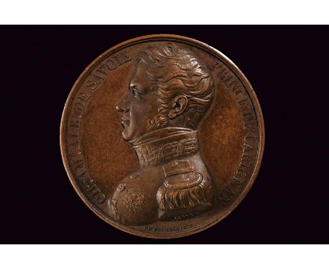 dating: 1823 provenance: France, On the obverse, bust (left) in uniform, on the border 'CH. AM. ALB. DE SAVOIE PRINCE DE CARI