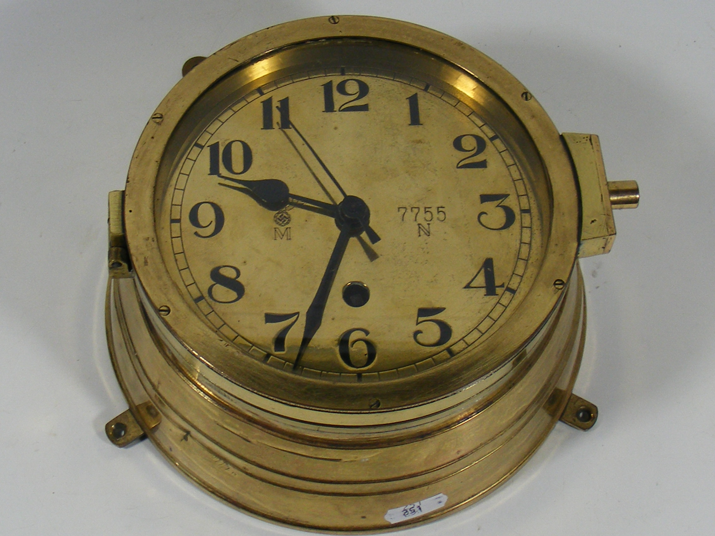 German Kriegsmarine WW2 Nazi Uboat Brass Bulkhead Clock