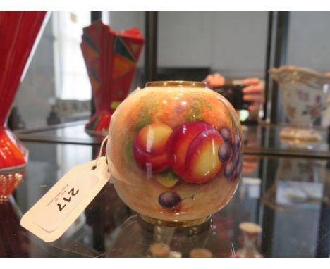 A Royal Worcester small vase, c.1950, no. 2491, with hand painted decoration of peach and grapes, signed Roberts, 8 cm high 