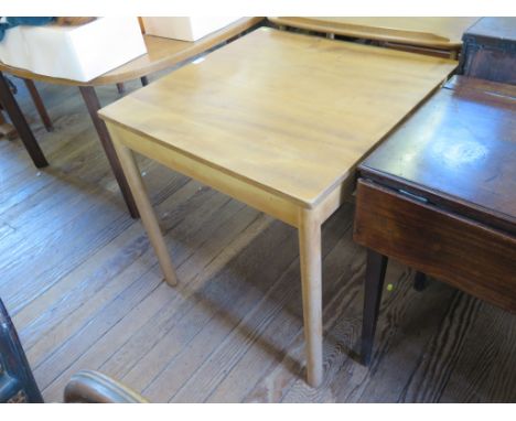 An Ercol light elm and beech tea trolley, and an Ercol light elm and beech square side table, 69 cm square (2) 