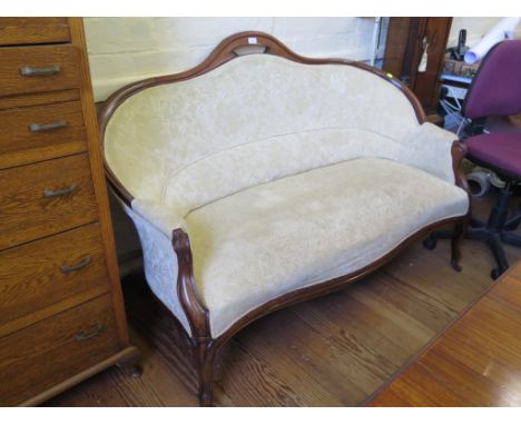 A 19th century continental two seat settee,  the serpentine back and arms on cabriole legs with pot castors, 150 cm wide 