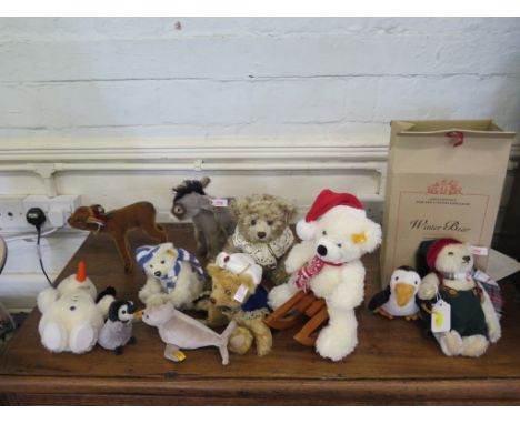 Eleven Steiff soft figures, including limited edition 'Winter Bear', with certificate and box, another bear and other Christm