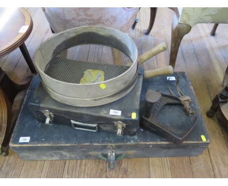 Various vintage gardening tools, a shoe last and other tools 