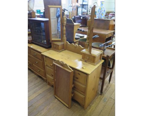 A low pine chest of drawers, the two short and two long drawers on bracket feet, 79 cm wide, 45 cm deep, 64 cm high together 