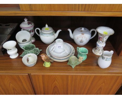 A Victorian Diamond Jubilee commemmorative teapot, a Booths Chelsea Birds pattern vase, and various other ceramics 