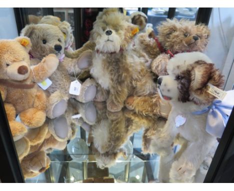 Steiff: three late edition teddy bears 30cm to 37cm and two dogs (5) 