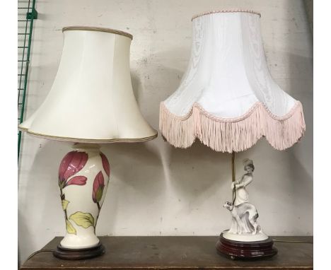 An Italian porcelain figural table lamp and one other 