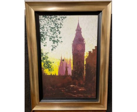A signed Rolf Harris limited edtion print, Fading Light Parliament, no. 104/195, framed, COA attached