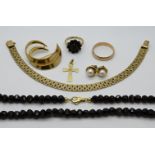 1 Konv. Schmuck je GG 8ct. z.T. mit Granate, Perlen, je Asp./Gsp.