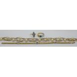 4 Schmuckteile GG/WG je 14ct. z.T. mit kleinen Brillanten bis zu ca. 0,05ct., Edelsteine und Perlen,