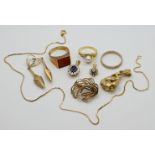 1 Konv. Schmuck GG/WG je 14ct. mit Brillanten bis zu ca. 0,12ct., weißen Steinen, u.a., je Asp./Gsp.