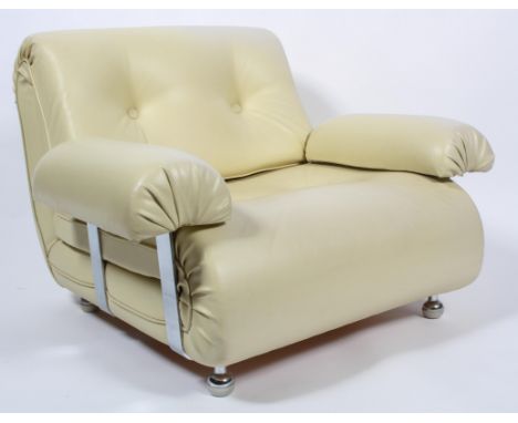 A 1970's vinyl armchair, with button upholstered back and seat, 70cm high x 96cm wide