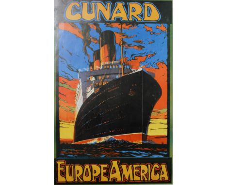 A vintage Cunard Europe America print of a cruise liner "Berengaria" copyrighted May 1989, framed and glazed, 67cm x 46cm 