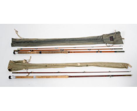 A vintage Edgar Sealey 'Octopus', 7ft split cane fly rod, gold seal mark, with cork handle and original bag, approx 250cm lon