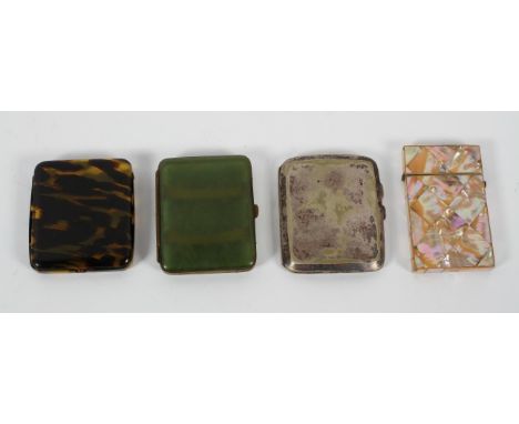 A late 19th century mother of pearl and abalone shell card case, together with a celluloid tortoiseshell vesta case, another 