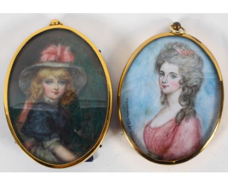 Manner of Gainsborough, Duchess of Deonshire, a portrait miniature, 9cm high; and another similar (2)