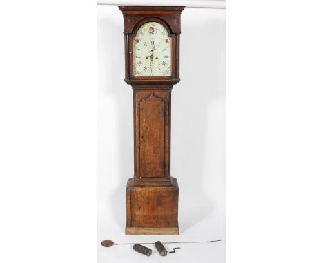 A 19th century oak long case clock, the enamel dial with Roman numerals denoting hours, 30 hour movement, 203cm high