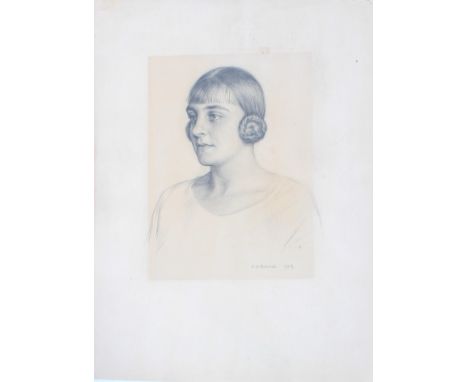 Frank Harold Round (British 1879-1958), 'Portrait of a Young Lady', pencil drawing, signed and dated 1929, 21cm x 16cm;
